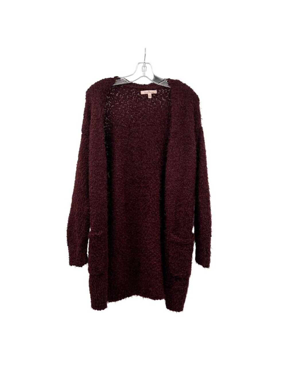 Love Tree Womens Fuzzy Knit Cardigan Open Front Maroon Pockets Size Large